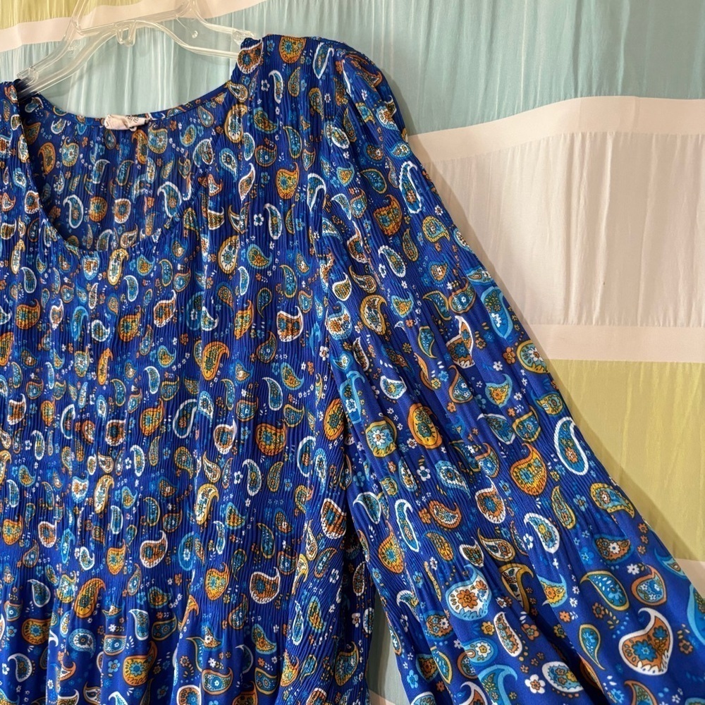 Chloe + Rene Paisley Dress Blue Light Knee Length Sz 2X - Picture 3 of 10